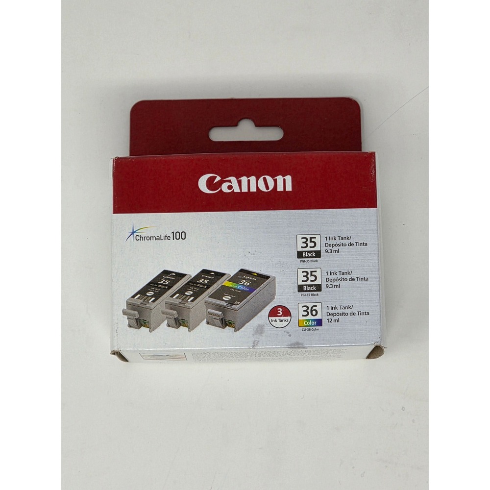 Canon PGI-35 CLI-36 Ink Tank 3-Pack 2 Black 1 Color Genuine ChromaLife 100